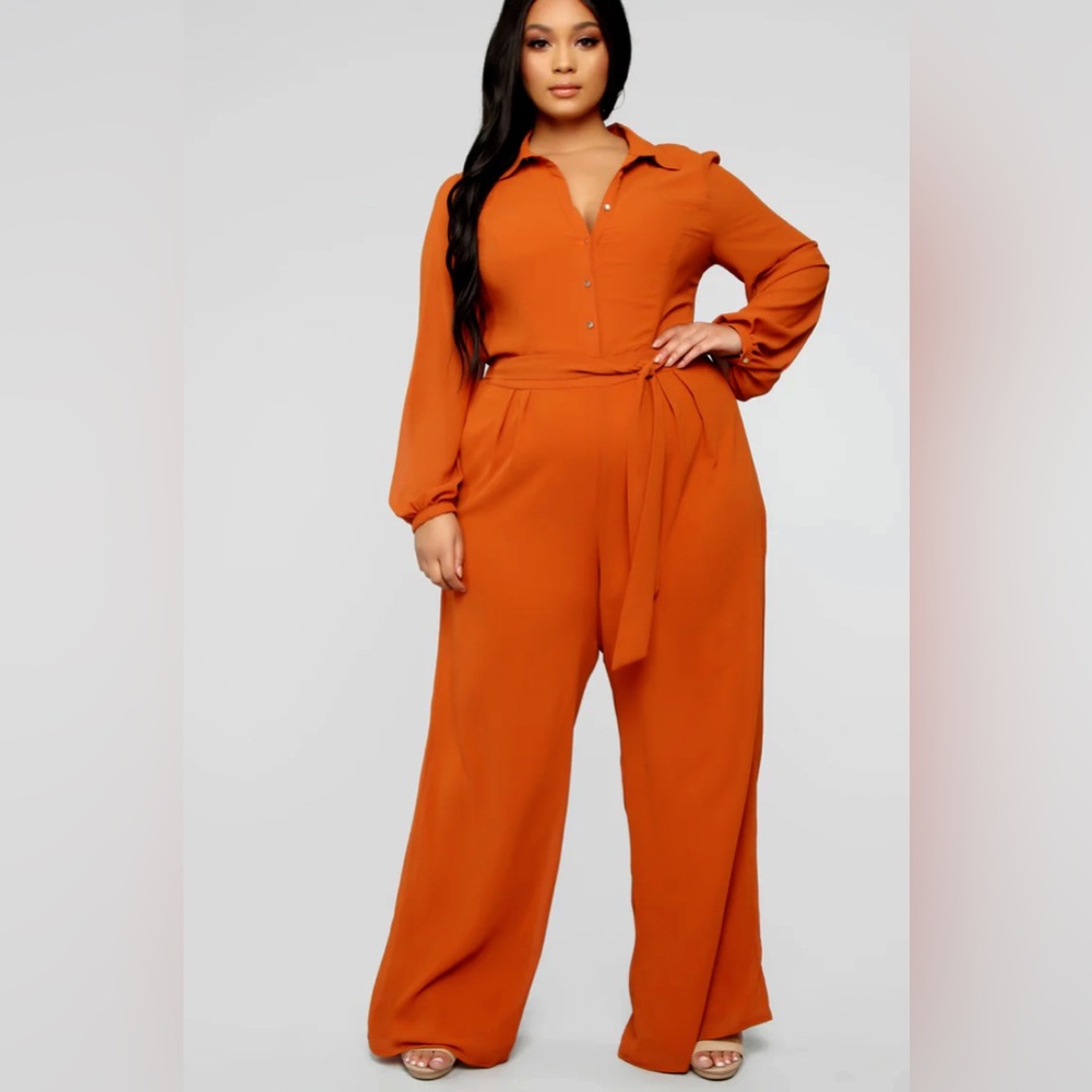 Fashion Nova Orange Wide-Leg Jumpsuit